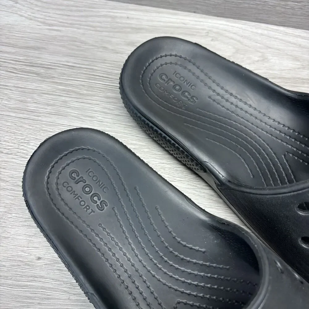 Crocs Iconic Comfort Classic Slides Slip On Black Unisex Men's 8 Women’s 10